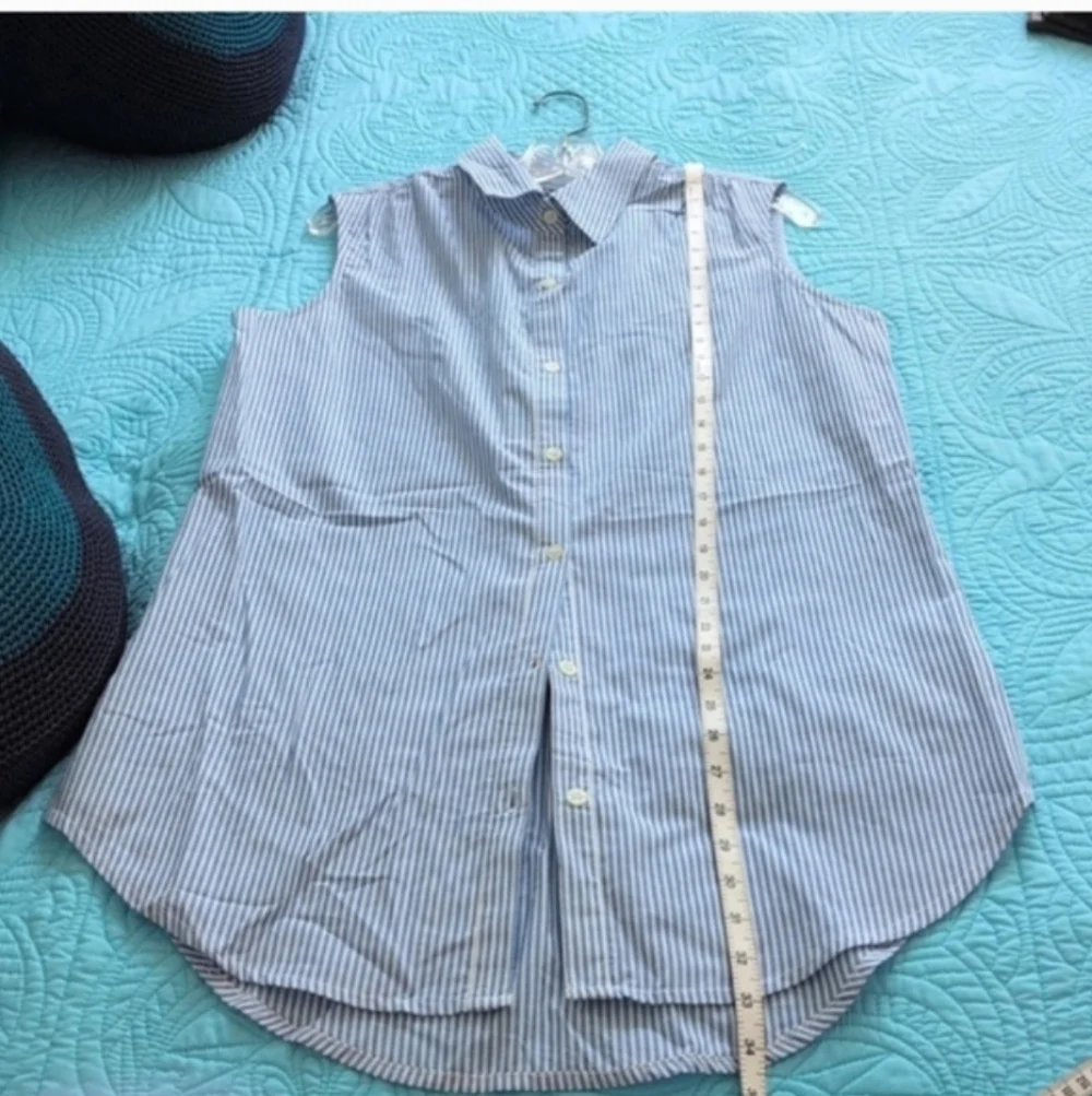 Blue striped sleeveless button-up casual Collared Shirt swim coverup 100%Cotton - Picture 3 of 8